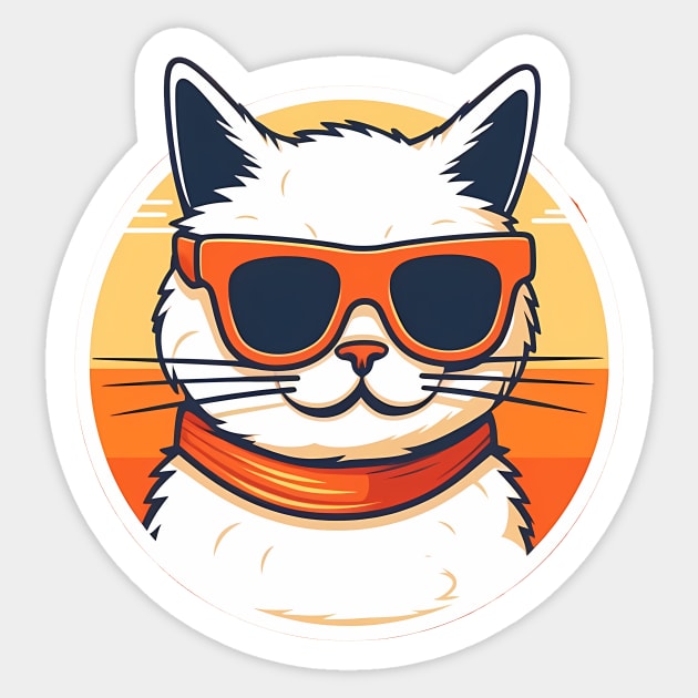 Cat with Shades, Sunset Sticker by logiamerch